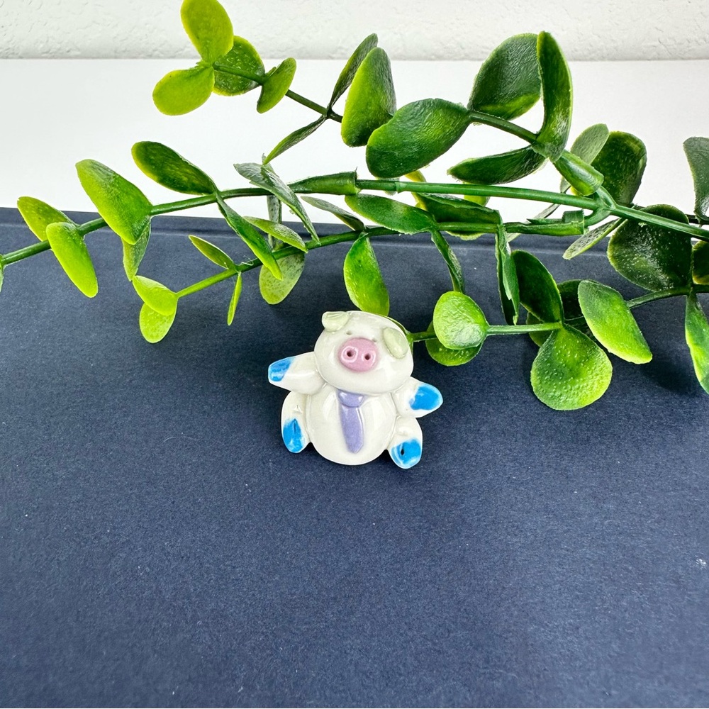 Vintage Mini Pig Figurine wearing tie